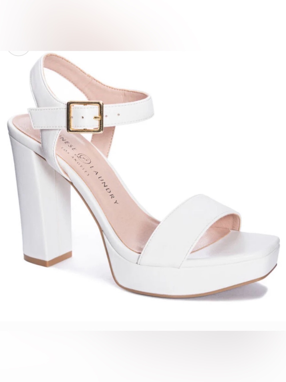 Chinese Laundry Alanah White Block Heel Platform Sandals with Ankle Strap Sz 10